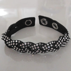 Black Suede Clear Rhinestone Sparkly Bracelet